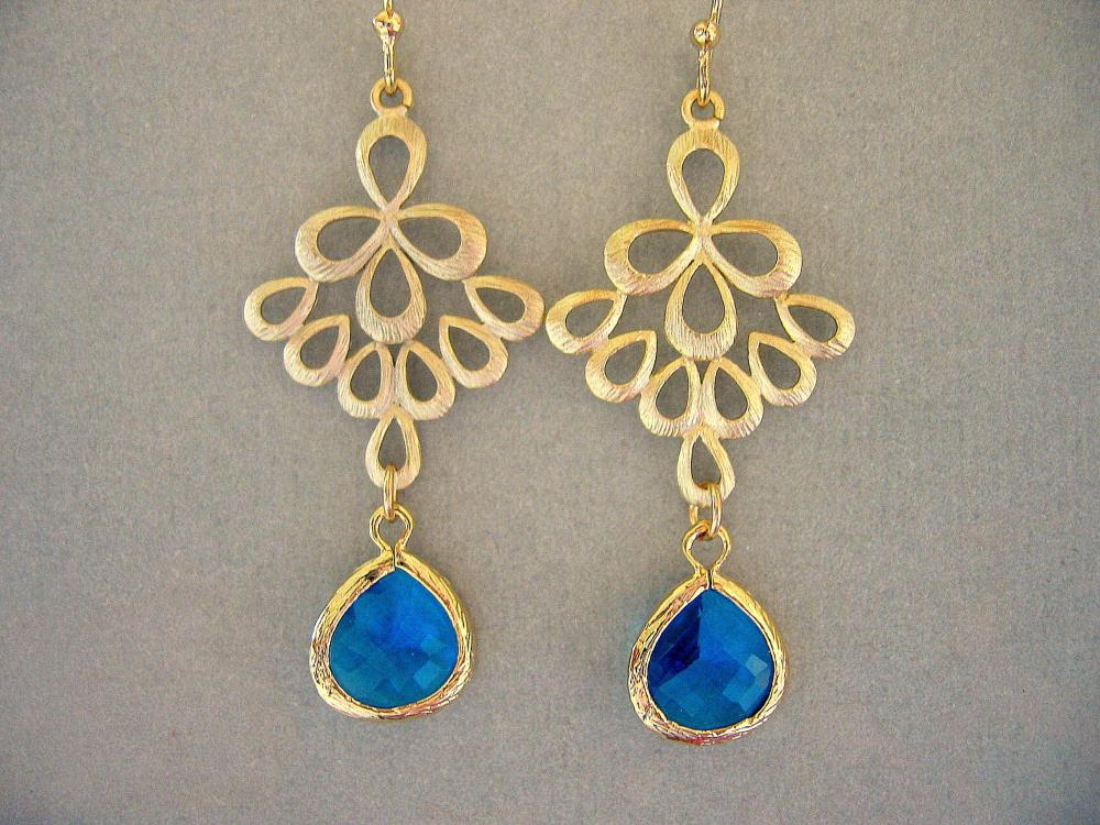 Capri Blue And Gold Peacock Earrings