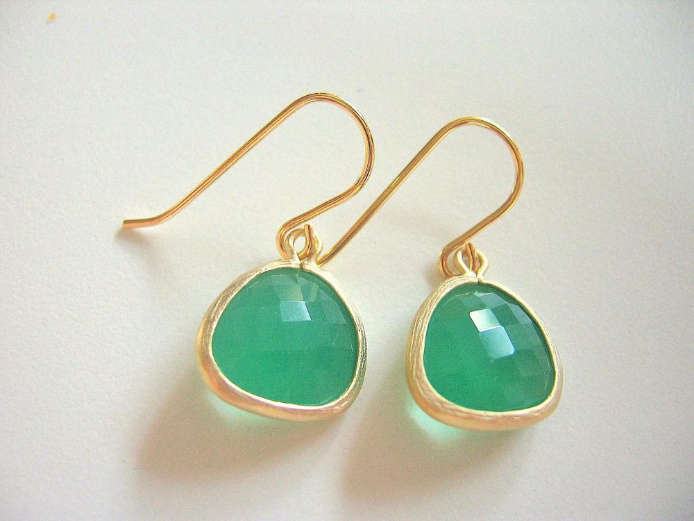 Spring Green Earrings, Palace Green Opal Gold Trimmed Earrings on Luulla