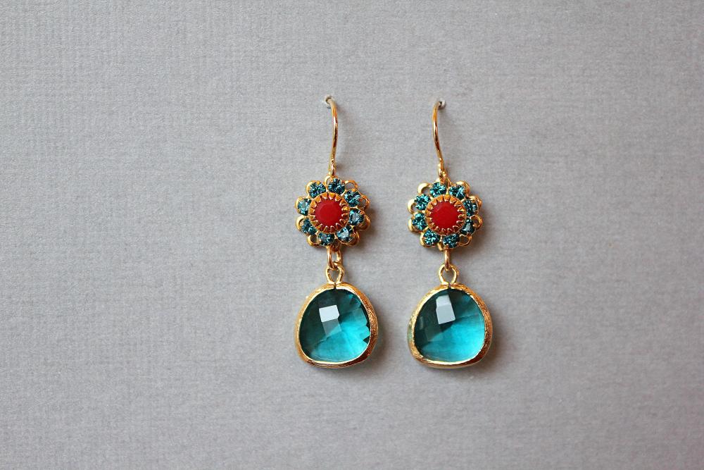 Flowry Earrings Teal Green