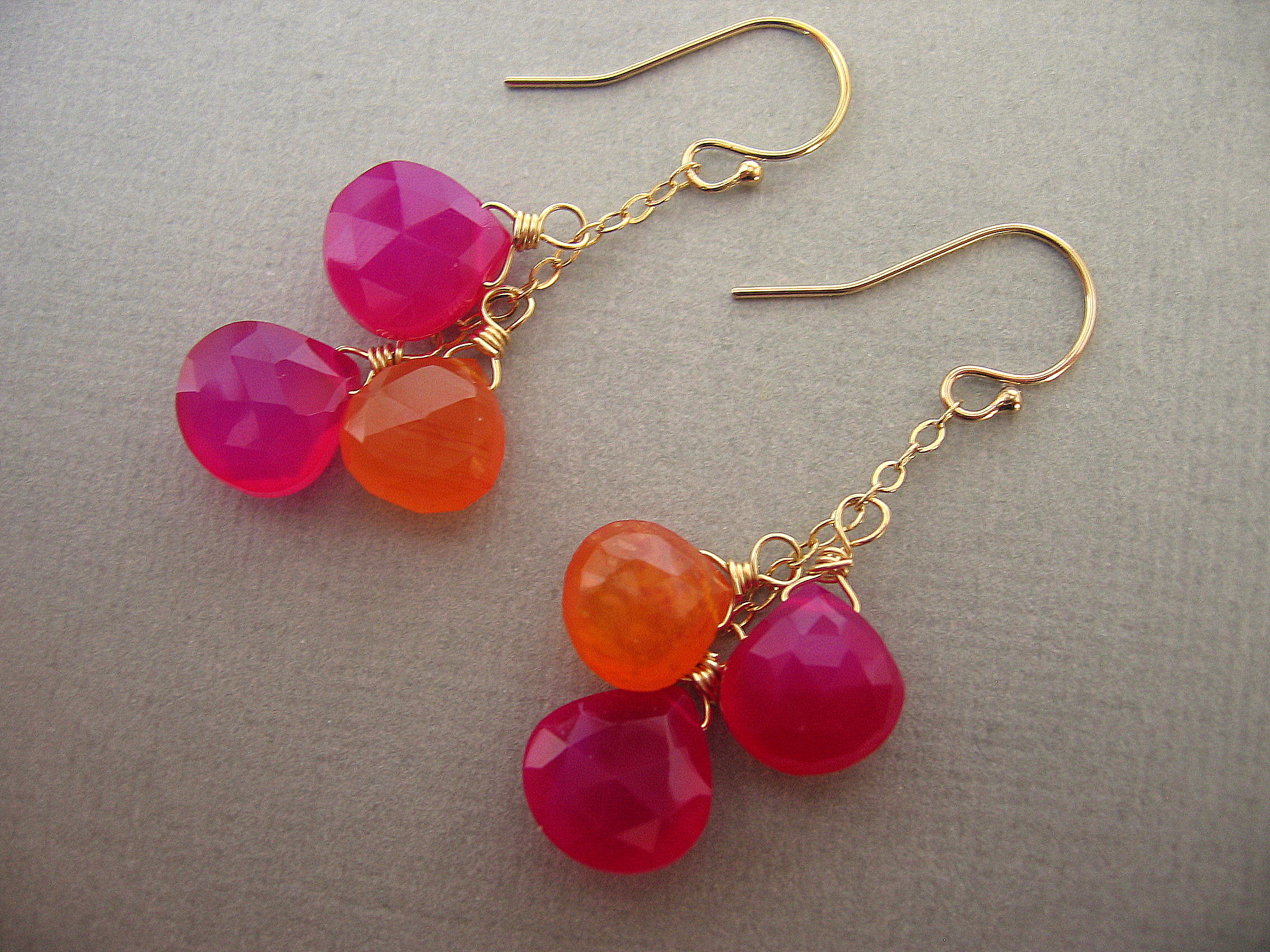 Orange And Pink Earrings Gemstone Jewelry Fuschia Gold Orange And Pink Earrings Gemstone Jewelry Fuschia Gold