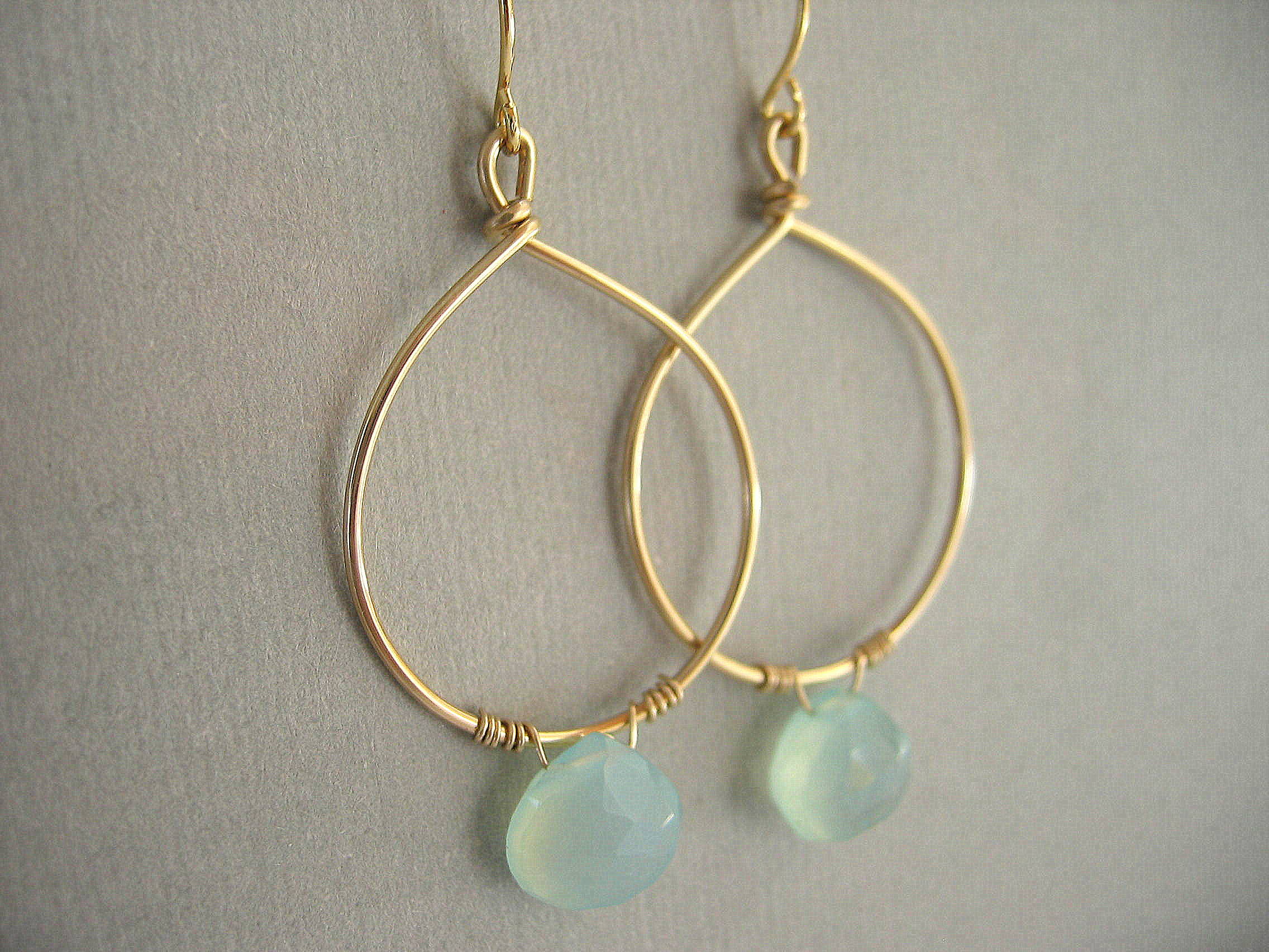 Aqua Chalcedony On Gold Filled Hoops Earrings on Luulla
